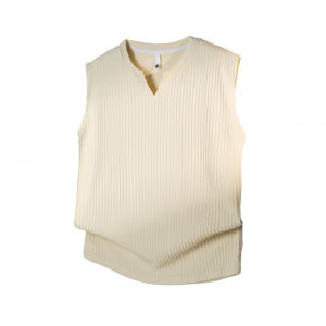 Textured Small V-Neck Mens Fitness Sport Vest Summer Thin Cool Shoulder Loose Sleeveless T-Shirt Trendy Top Breathable Polyester