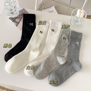 Grey Womens Mid-Calf Thin Socks Summer Style Butterfly Knot Ballet INS New 2024 Spring Cotton Polyester Shape Leggings