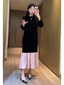 XIYUQI | French Simple Velvet Loose Long Sleeve Dress Slim Fitting