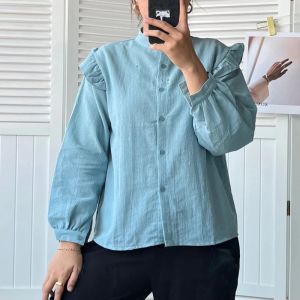 Yurim Blouse - Kemeja Linen Ruffle - Atasan Polos Kasual Wanita Nyaman Baju