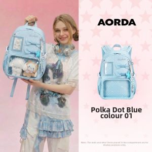 AORDA | Student Backpack Large Capacity White Polka Dot Design