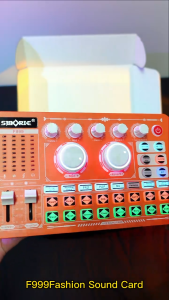 Siborie F999 Fashion SoundCard Putih-oranye Nirkabel Streaming Langsung dengan Efek Pencahayaan RGB