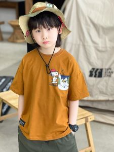 DLIDLIKIDS Summer New round Neck Short Sleeve Printed T-Shirt for Boys Outdoor Camping Style Kids Clothing Cotton 100% Loose Fit