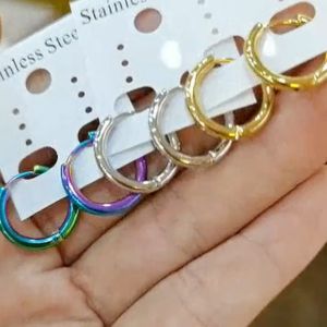 1pair(2pcs) Titanium steel Korea round earrings anti-allergy(🎀Link1)Simple small hoop anti fading men women韩国钛钢新款圆形小耳环简单防敏感