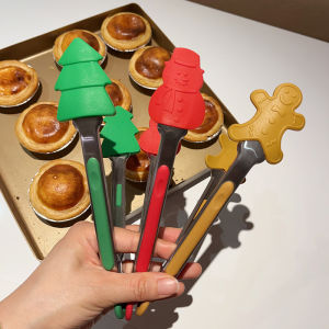 Stainless Steel Silicone BBQ Clamp Outdoor Cute Gingerbread Man Food Clamp Christmas Roast Meat Cooking Clamp Baking Clamp