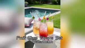 Avocado Glass Straw Set: Reusable bent straws for drinks. Perfect for parties cafes & a fresh vibe. Ideal Easter Mothers Day