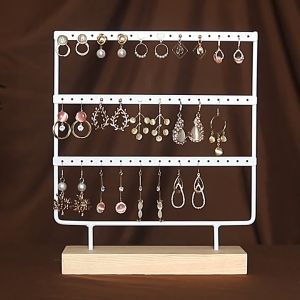 O-KAY 3 Layers 69/144 Hole Wrought Iron Earring Display Solid Shelf Premium Practical Jewelry Display Stand Square Shape Jewelry Showcase Mothers Day Gift