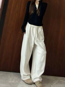White Sporty Casual Pants Womens High Waist Wide Leg Loose Lazy Style Straight Leg Sweatpants Korean Version Long Pants