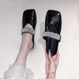 DIANCHA | Pearl-Decorated Slip-On Low Heel Summer Sandals