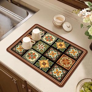 Water Absorbent Kitchen Dining Table Mat Silicon Dinosaur Pattern Coaster Heat Insulation Tea Table Desktop Pad Orange Memory