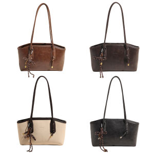 MOJOYCE Women Leather Shoulder Bag with Pendant Elegant Hobo Bag for Work and Travel in Classic Brown