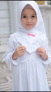Gamis Anak Putih Manasik Haji Set Hijab Usia 3 Sampai 10 Tahun Bahan Rayon Twill Premium