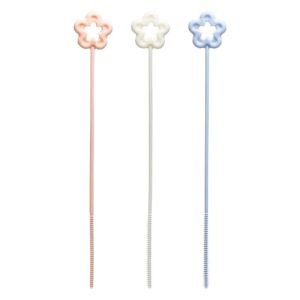 360 Degree Rotating Floral Silicone Straw Brush with Spiral Bristles for Baby Bottle Nipple Tube Deep Cleaning Baby Safe Straw C