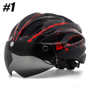 Ultralight MTB Bicycle Helmet with Magnetic Goggles & LED Rear Light Adjustable 58-62cm Adult Cycling Helmet for Mountain Bike