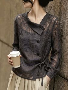 Lace Tie-Waist Asymmetrical Design Womens Top