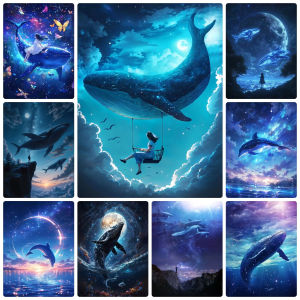 Jigsaw Puzzle 1000 pcs Giant Whale Swimming Under Starry Night Sky Surreal Art For Adults Stress Relief Puzzle Fun Present
