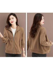 Thickened Zipper Stand Collar Open Cardigan Womens Spring Autumn Fashionable Sweater Short Outerwear Small Size Top