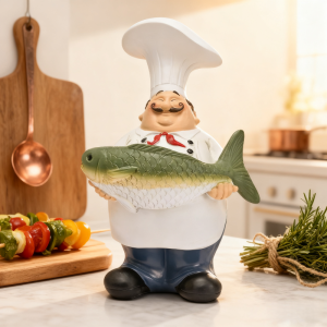 Hand Painted Resin Chef Statue Kitchen Themed Decorative Piece