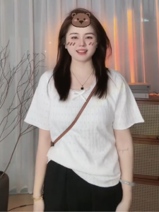 Áo Thun Dệt Kim Tay Ngắn Ren Cỡ Lớn Thiết Kế Cổ Tròn Dáng Rộng Mùa Hè Che Béo Thon Gọn Cho Nữ