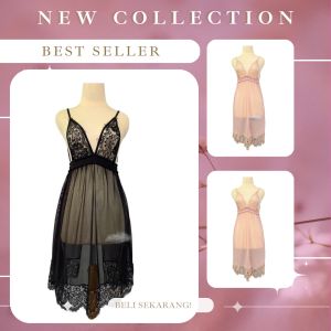 Violet Set Dress + CD Sleepshirt Pakaian Intimates Lace Bow Longnight 1091