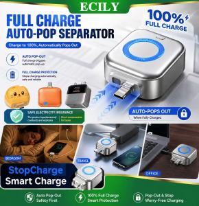 ECILY 140W Digital Display Type C Charging Adapter Smart Auto Cut Off When Fully Charged Universal Separator Charger Overnight Unattended Safe Charging