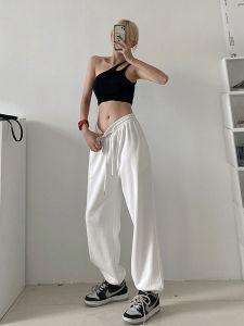 Quần Thể Thao Lưng Cao Bằng Cotton Nguyên Chất Cho Nữ Mùa Xuân 2025 Quần Dài Ống Rộng Có Nút Cài Quần Dài Thường Ngày Đa Năng Thời Trang