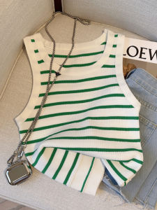 Brand Discount Export Green Stripes Knitting Vest Womens Summer New Suspender Bandage Dress Sleeveless Bottoming Shirt Tops