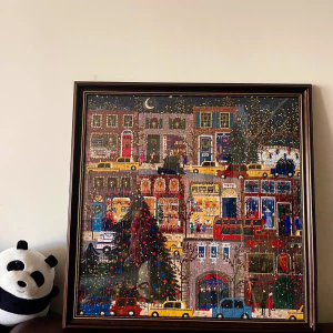 Galison Mistletoe Snowy Night Winter Lantern Puzzle 500 Piec Adult Version with Frame Stress Relief Gift Cityscape Landscape