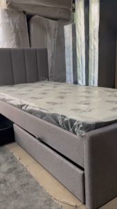 BETTY ELARA Single Bed With Storage / Single Bed Frame Fabric Solid Wood Katil