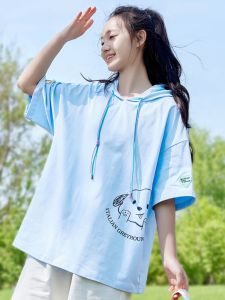 เสื้อยืดคอกลมแขนสั้นผ้าฝ้ายสำหรับเด็กผู้หญิงไซส์ใหญ่ ชุดกีฬาฤดูร้อน ทรงหลวม ชุดกระโปรงสั้นสำหรับเด็กโต แฟชั่นโรงเรียน