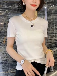 Lace Embroidery Short Sleeve T-Shirt Womens Letter round Neck Slim Fit Cotton Summer New Style Chinese Traditional Style Top