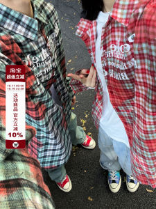 F383 2024aw Chinese Fad Original American Letter Multicolor Printing Tie-Dye Gingham Shirt Men and Women Baggy Coat