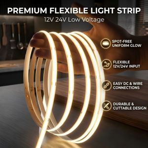 8mm Ultra Thin COB LED Strip DC12V/24V 0.5m-5m Flexible Tape with DC Plug 2pin Wire for Bedroom Living Room Cabinet Party Decor