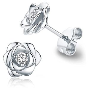 Huitan Rose Flowers Stud Earrings Women 4 Metal Colors Exquisite Female Earrings with Shiny Cubic Zirconia Aesthetic Ear Jewelry