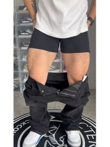 Washed Black Grey Mens Slim Fit Jeans Knife Edge Denim Pants Elastic Waist Slimming Flared Legs Autumn Winter plus Size