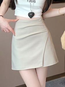 Asymmetric Pleated Suit Skirt High Waist A-Line Mini Skirt Womens Summer Slimming Anti-Light Short Skirt Commute Style