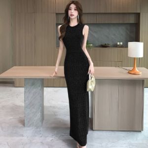 WANGGONGZHU | ชุดเดรสยาวหางปลาประดับเลื่อมหรูหรา แขนกุด คอตั้ง ทรงเข้ารูป เอวสูง กระโปรงทรงเอ สำหรับผู้หญิงในฤดูร้อน