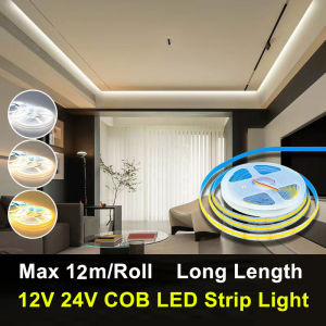 Angelila Tối Đa 12M đèn LED Cho Phòng Dc12v 24V COB đèn Dải LED Linh Hoạt Trắng 3000K 4000K 6000K Đèn Với Tự Dính Treo Tuyến Tính Trần Đèn tường Cho tủ phòng ngủ Nhà Bếp