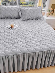 Washed Cotton Bed Skirt Cover Pure Color Anti-Slip Single Piece 1.8m Bedding Set Comforter Cover Duvet Protector Quilted Bedspread
