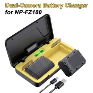 NP-FZ100 Battery Charger Dual Slot USB C Charger with SD Card Storage Case for Sony A7 III A7R II A7R IV A9 A6600 A6700 Camera B
