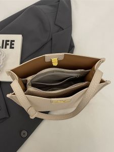 Large Capacity Commuter Slant Crossbody Bag Multi-Layer Grid Lychee Pattern Simple Fashion Single Shoulder Bag for Youth