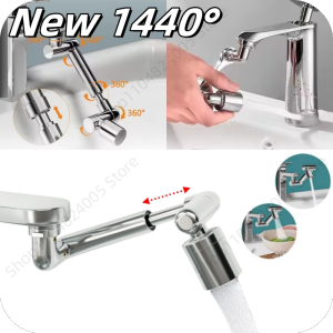 New Scalable 1440°Rotation Metal Faucet Bathroom Tap Splash-proof Bubbler Kitchen Faucet Filter Nozzle Tap Saving Water Extender