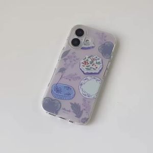 Elegant Purple Branches Leaves Plate Illustration Phone Case for IPhone 11 12 13 14 15 16 17 Pro Max 17 Air 16 Plus Back Cover