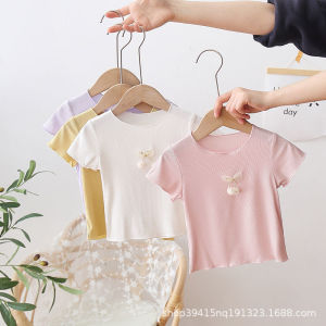 Little DR Tshirts for Kids Girls 1-7 Years Ice Silk Short Sleeve Clothes White Pink Thin Summer Tops Korean Chidlren Baby Undershirt T Shirts Princess baju budak perempuan