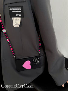 Korean Style Handmade Heart Shaped Stand Compatible with Apple 16 Xiaomi 14 Huawei Mate60 Classic Black Pura70 Handheld Chain Phone Case