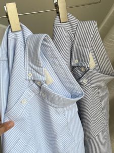 Oxford Woven Shirts Men Long Sleeves Casual Basic Youth Shirt Washed Blue Striped Shirt Mens Trendy Spring and Autumn