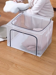 Multi-Color Stackable Storage Bins with Steel Frame Frosted Clear Window Closet Organizer Bags with Top/Front Zipper Access Collapsible Space Saver for Clothes Bedding 22L/66L/100L (Grey/Orange/Navy/Lotus Pink)