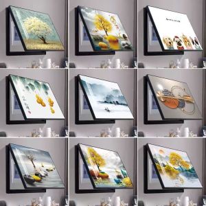 Modern Minimalist Living Room Electric Meter Box Covering Decoration Painting No-Punching Required Luxury Crystal Film Artwork