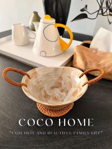 Double Ear Ceramic Bowl Retro Fruit Salad Bowl Dessert Bowl Thick Soup Bowls Hotel Tableware