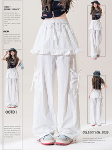 Nurture One | Quần Jumpsuit Phong Cách Ballet Form Rộng Có Dây Thắt Nhiều Túi Màu Trắng